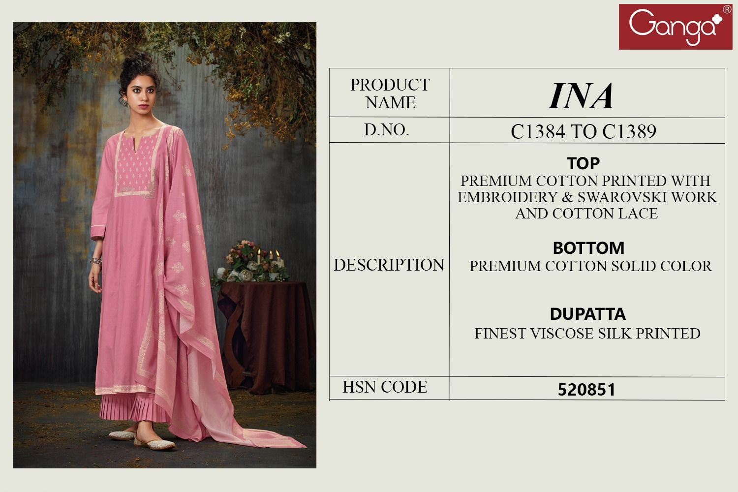 Ina C1384 To C1389 By Ganga Cotton Salwar Kameez Catalog